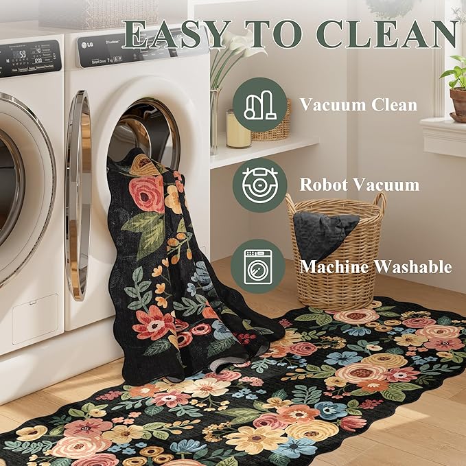 DUKINO 2x12 Runner Rug for Hallway, Soft Floral Washable Kitchen Runner Rug - Image 7