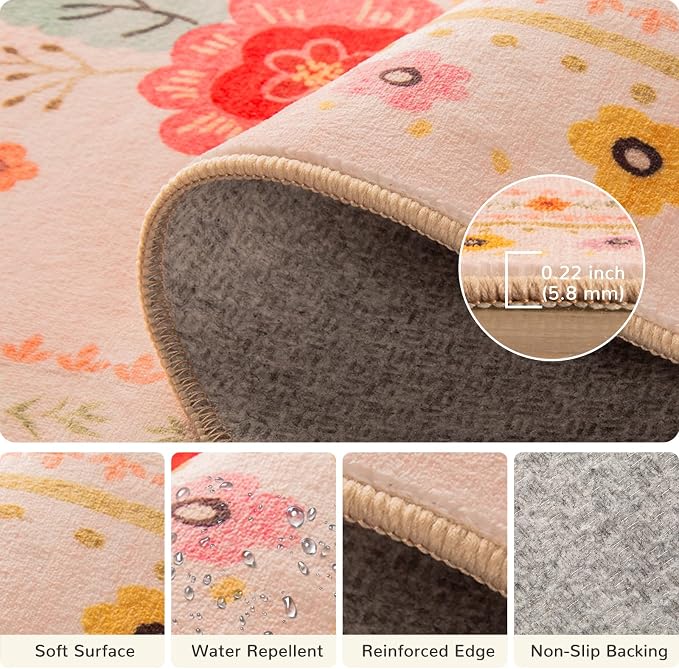 4ft Area Rugs for Living Room Vacuum-Friendly Machine Washable Area Rug Flower - Image 4