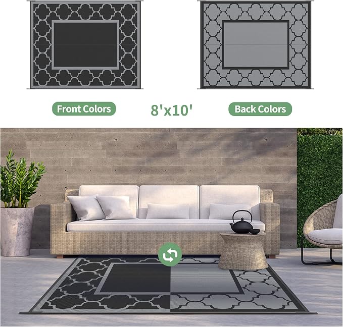 GENIMO 8' x 10' Outdoor Rug Patio Waterproof, Reversible Plastic Straw Area - Image 6