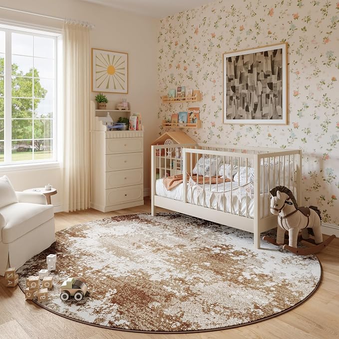 Brown Round Rugs 6ft Washable Circle Area Rug - Image 4
