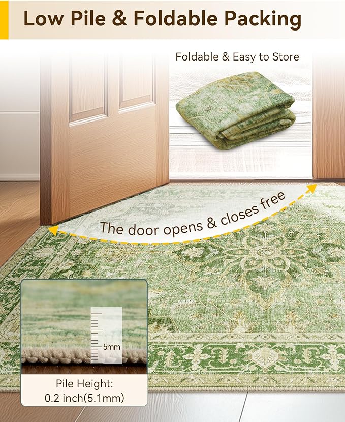 RELEANY Area Rugs 5'x8' Washable Non-Slip, Floral Vintage Distress Medallion - Image 5