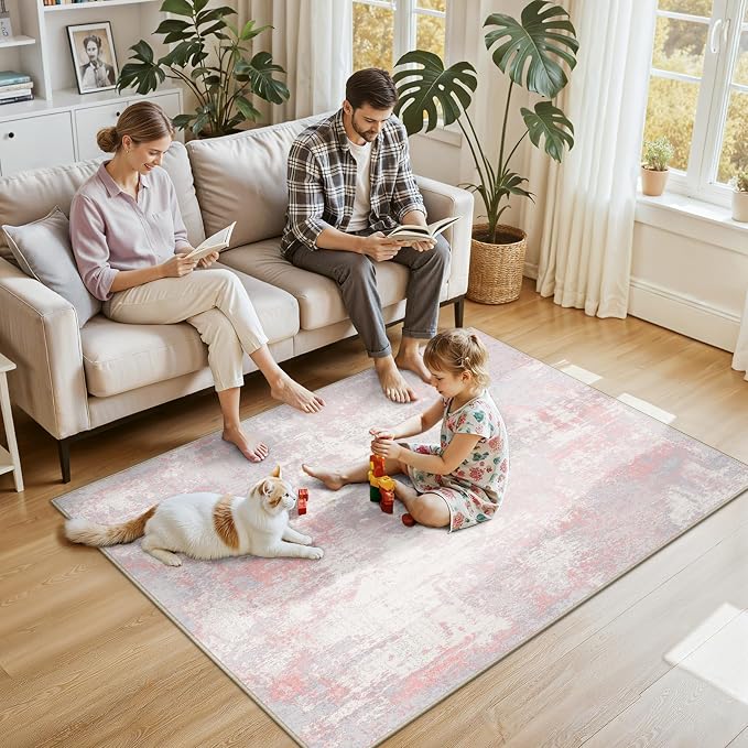 RELEANY Washable Area Rugs 4'x6' Non-Slip Modern Abstract Soft - Image 2