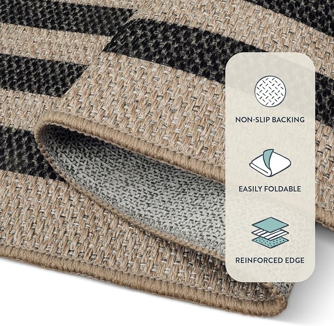 Lahome Enfys Modern Geometric Easy Jute Outdoor Rug, 3x5 Black Washable Kitchen - Image 4