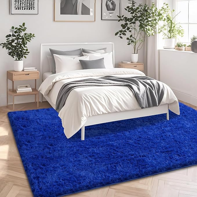 6x9 Blue Area Rugs for Living Room, Large Fluffy Shag Rug for Bedroom Boys Kids - Image 3