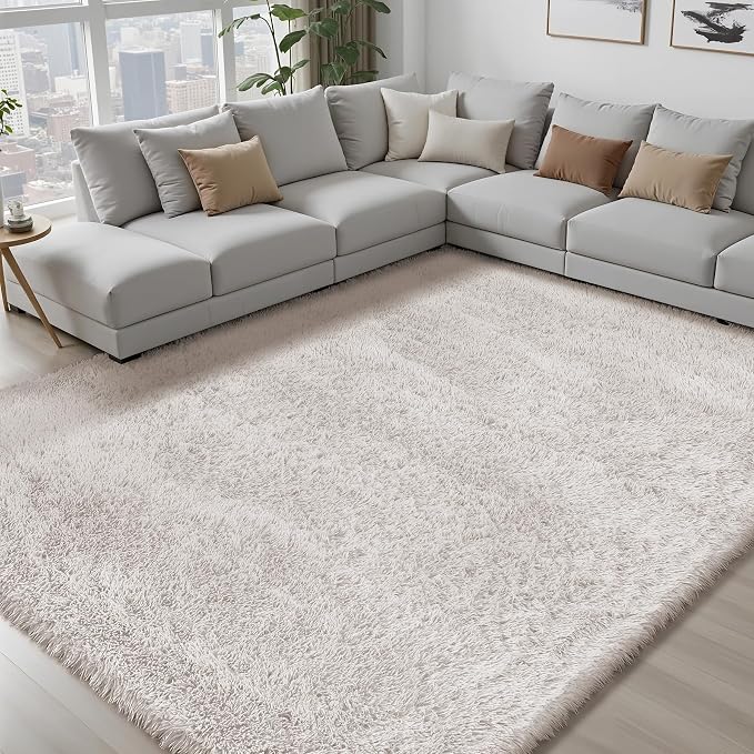Area Rug for Living Room Bedroom: 9x12 White Soft Fluffy Shag Upgrade Non-Slip - Image 7