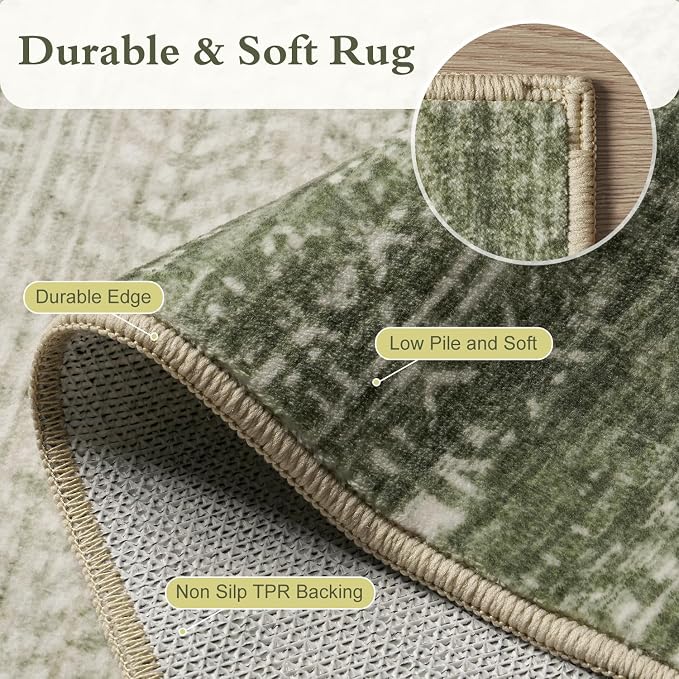 8x10 Area Rugs for Living Room Non Slip Machine Washable Rug Distressed - Image 5