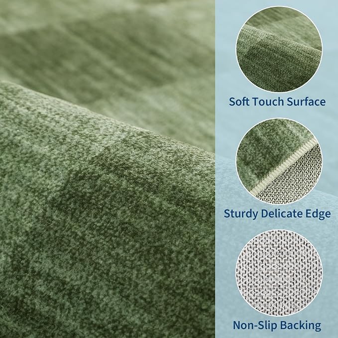 GarveeHome Moss Green Checkered Rug, Washable 3x5 Rug Non Slip - Image 5