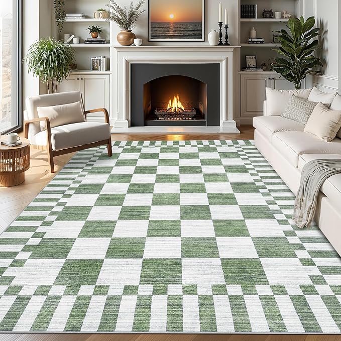 GarveeHome Sage Green Checkered Rug 5×7 Area Rugs by GarveeHome