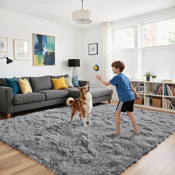 yongyangjuxin Fluffy Rug Shag Area Rug, Light Grey 6x9 Area Rugs - Image 4