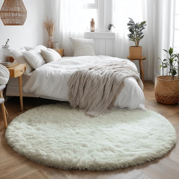 Amdrebio Ivory White Big Round Rug 7Ft - Image 7