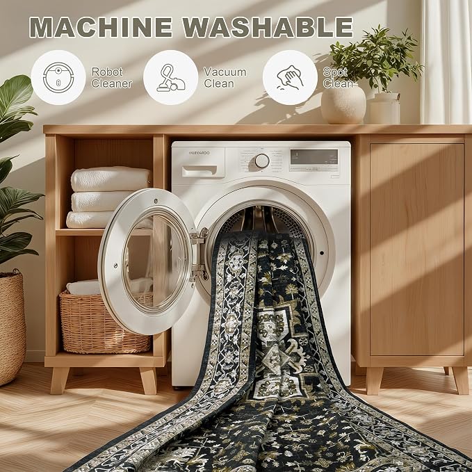 3x5 Area Rugs Living Room Rug: Washable Vintage Boho Medallion Rug No Slip - Image 6