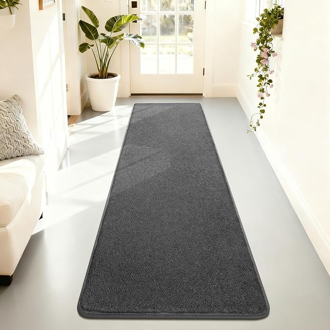 2x6 Feet Runner Rugs for Hallway, Dark-Grey Modern Soft Bedroom Bedside Rug - Image 2