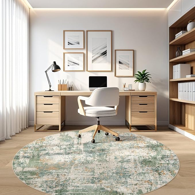 8ft Round Rug Living Room Rugs: 8x8 Washable Circle Large Abstract Modern Soft - Image 7