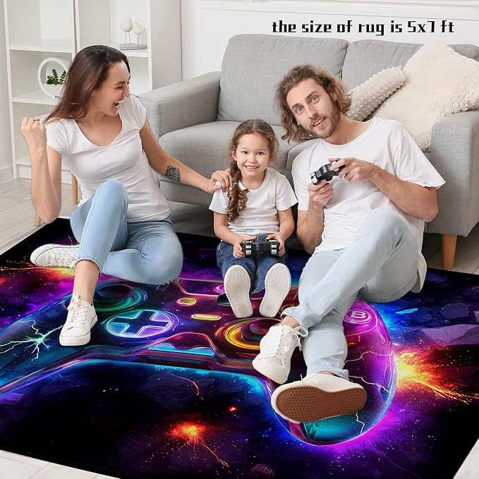 5x7 ft Neon Gaming Area Rug for Boys Room, Colorful Game Controller Carpet for - Image 5