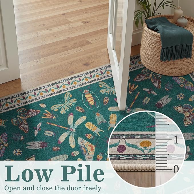 DCX 5x7 Washable Insect Rug, Vintage Gothic Deep Teal Rug - Image 8