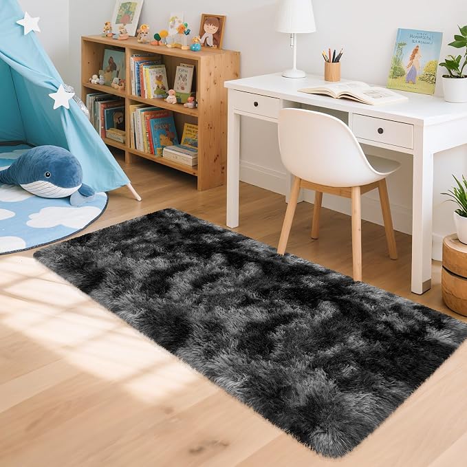 2x5 Feet Tie-Dye Black Grey Runner Rug - Image 3
