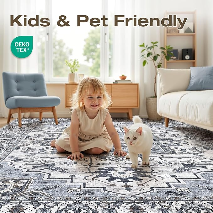9x12 Area Rugs Living Room: Washable Vintage Rug Large Non-Slip Stain Resistant - Image 4