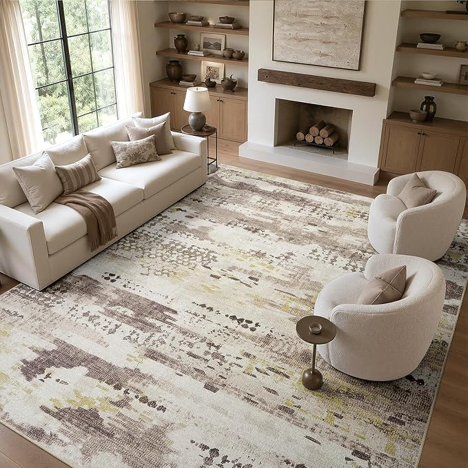 DCX Abstract Area Rug 6x9, Washable Brown Modern Rug - Image 4