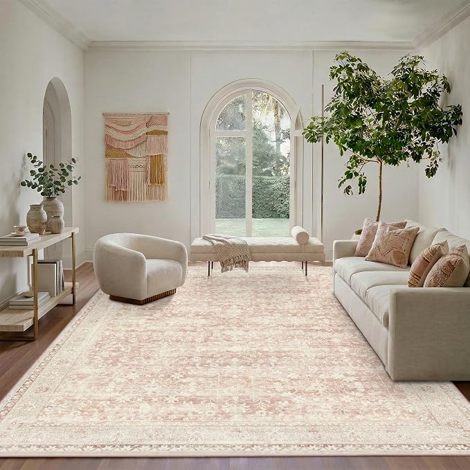 Latte&Fog 8x10 Pink Rugs for Living Room, Washeble Vintage Rugs for Girls by LatteFog