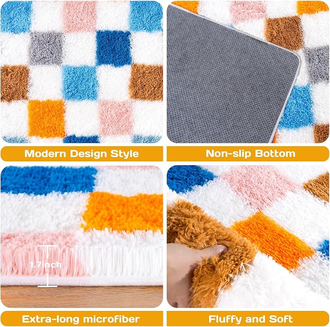 Checkered 8x10 Area Rugs for Living Room, Ultra Soft Fluffy Large Shaggy Rug - Image 4
