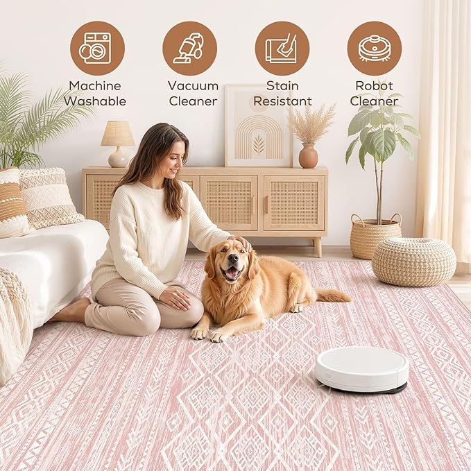 Nakagishi Area Rug Living Room Rugs: 7x9 Large Soft Machine Washable Boho - Image 3