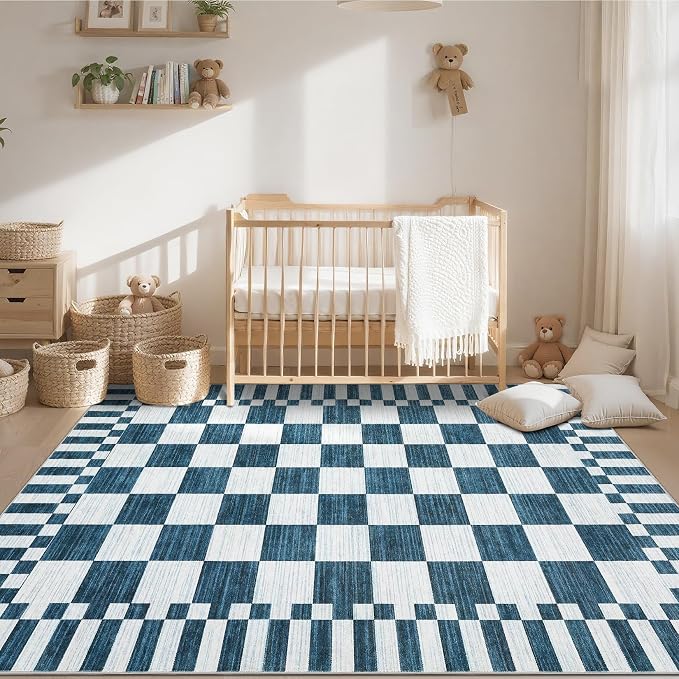 GarveeHome Blue and White Checkered Rug, Washable 3x5 Rug Non Slip - Image 9