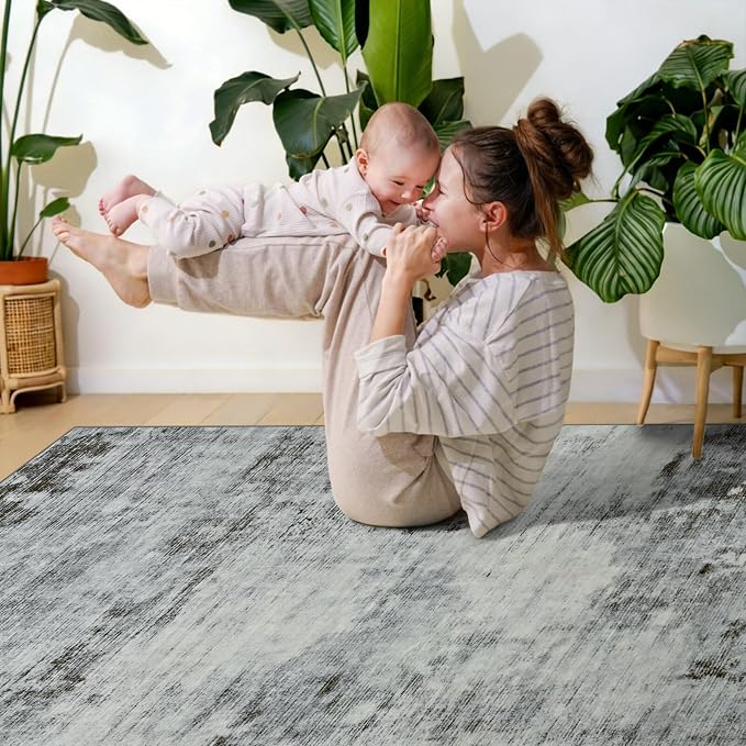 Toneed Abstract Area Rug Modern Washable Rug Soft Non Slip Rug Low Pile - Image 6