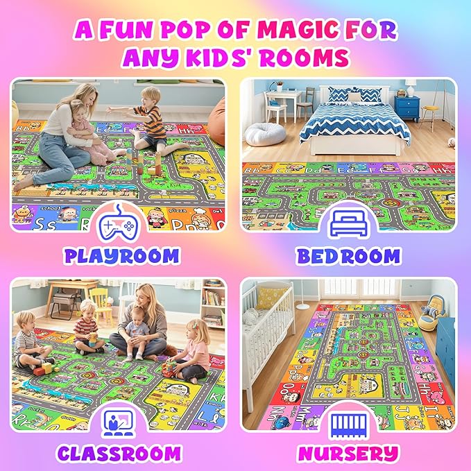 Kids Road Rug for Playroom, 4x6 Kids Car Rug Play Mat - Image 5