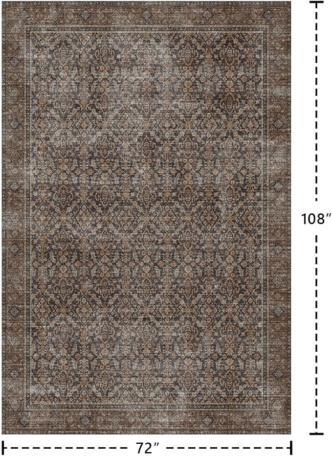 Latte&Fog 6x9 Area Rugs for Living Room, Large Vintage Taupe Brown Washable Rug - Image 2