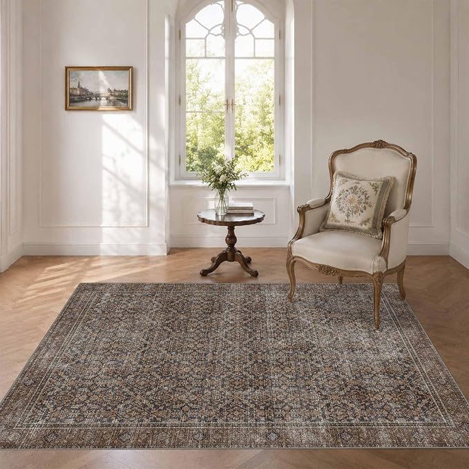 Latte&Fog 3x5 Entryway Rug, Vintage Brown Washable Area Rug, Boho Non Slip Low by LatteFog