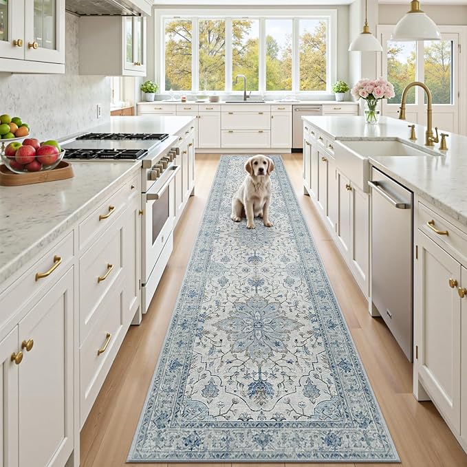 RELEANY Area Rugs Runner 2'6"x12' Washable Non-Slip, Floral Vintage Distress by RELEANY