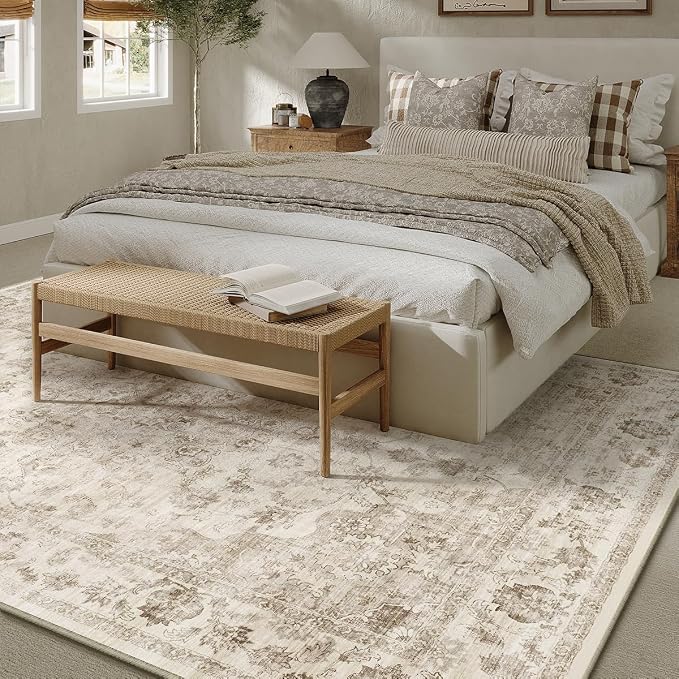 10x12 Neutral Area Rug Beige Vintage Living Room Bedroom Washable Carpet - Image 2