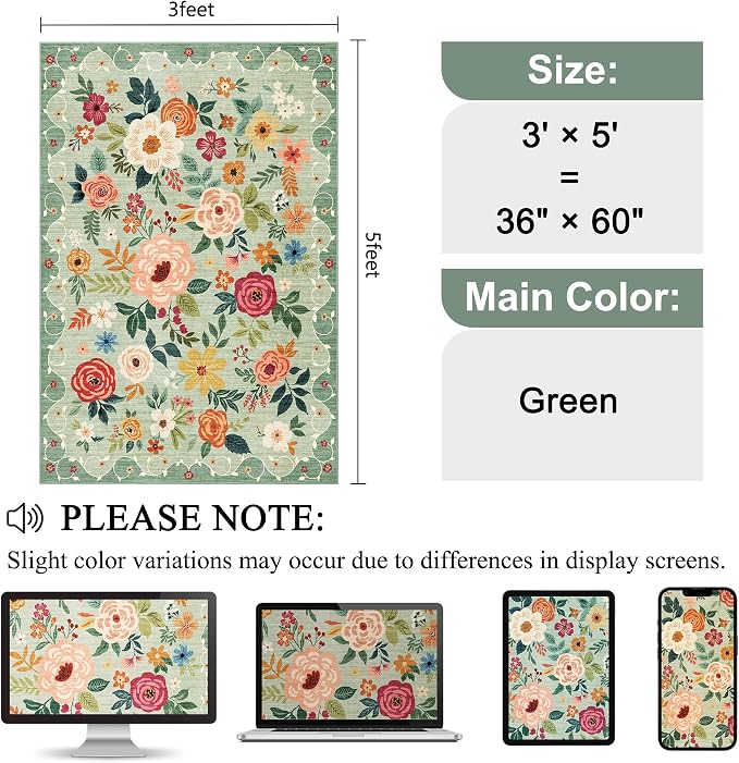 DUKINO 3x5 Area Rug, Floral Rugs - Image 2