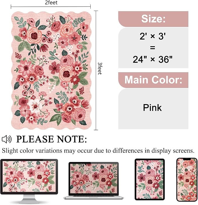 DUKINO 2x3 Entryway Rug, Floral Washable Indoor Door Mat - Image 2