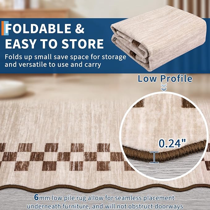 6ft Washable Round Rug for Entryway Modern Checkered Bedroom Circle Rug Non - Image 6