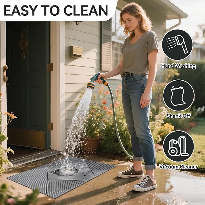 Front Door Mat 24''x35'', Non Slip Absorbent Dirt Resist Washable Low-Profile - Image 4