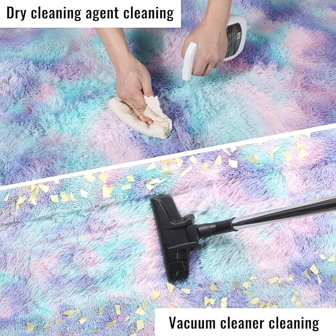 PAGISOFE Furry Rainbow Rugs for Bedroom Girls, 2x3 Soft Purple Shag Tent Rugs - Image 7