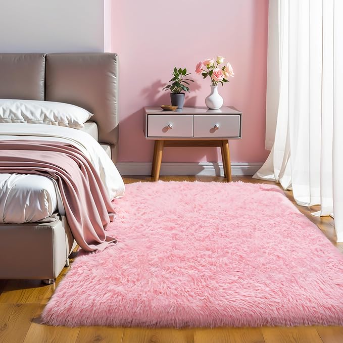 KICHOWUA Thick Area Rug 5x7 Pink Fluffy Shag – Ultra Soft Plush Fuzzy Washable - Image 6