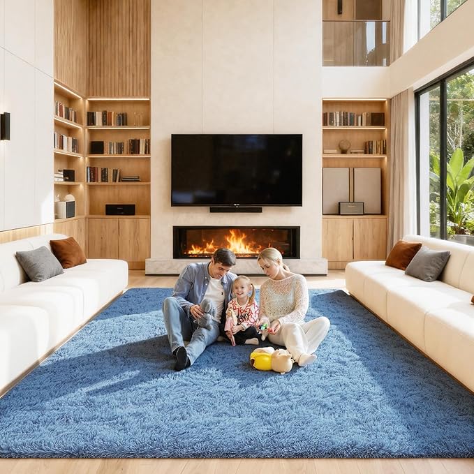 Area Rugs 9x12 Living Room, Large Fluffy Blue Rugs by Unknown
