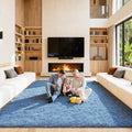 Area Rugs 9x12 Living Room, Large Fluffy Blue Rugs by Unknown