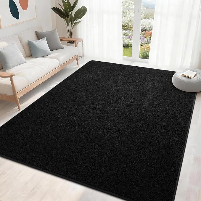 7x10 Feet Black Area Rugs for Bedroom, Indoor Washable Memory Foam Rug for - Image 3