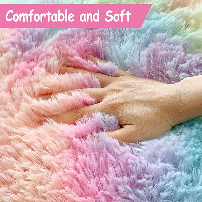 4x6 Soft Fluffy Unicorn Rainbow Rug - Image 5