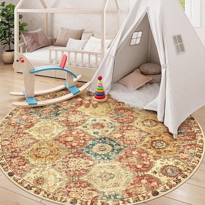 Lahome Moroccan Trellis Washable Round Area Rug, Round Rug 5ft Soft Non-Slip - Image 6