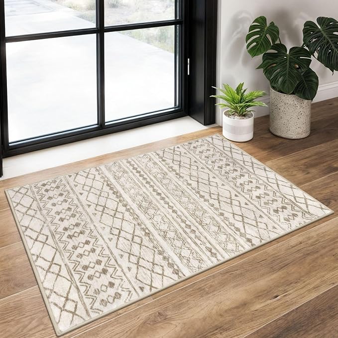 KUTA Washable Non-Slip Rugs for Entryway 2x3, Ultra Soft Vintage Geometric by KUTA