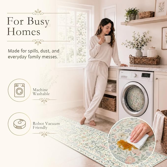 Wonnitar Boho Floral Washable Rugs 5x7, Soft Area Rugs - Image 7
