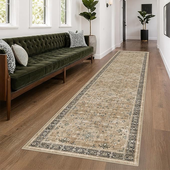 Hazo Haus Washable Earthy Tone 3x20 Extra Long Hallway Runner Rug, Neutral Boho by HazoHaus