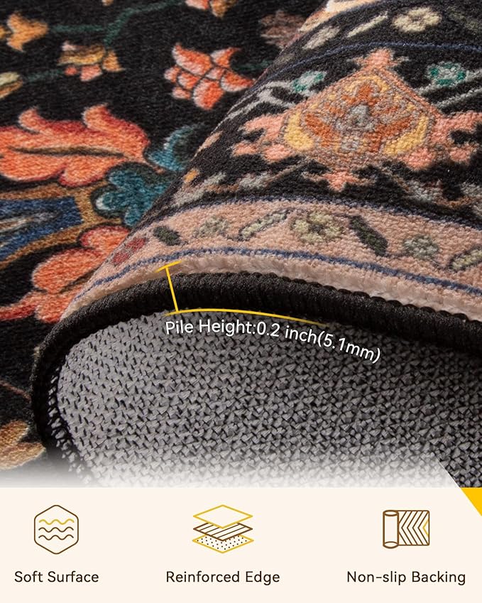 RELEANY Area Rugs Small 2'x4' Washable Non-Slip, Floral Vintage Distress - Image 3