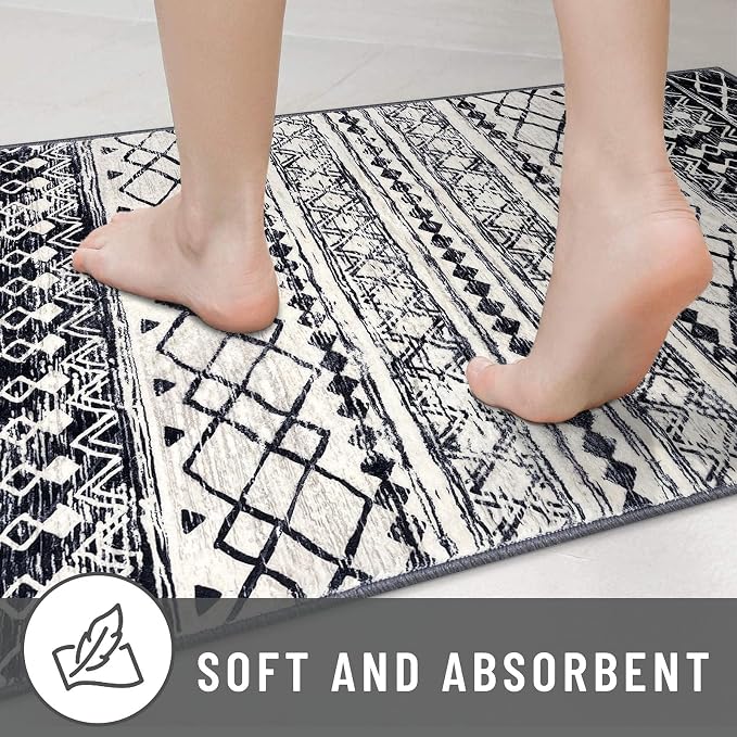 KUTA Moroccan Washable Runner Rug 2.6x18 Non-Slip Vintage Black Navy Blue Boho - Image 8