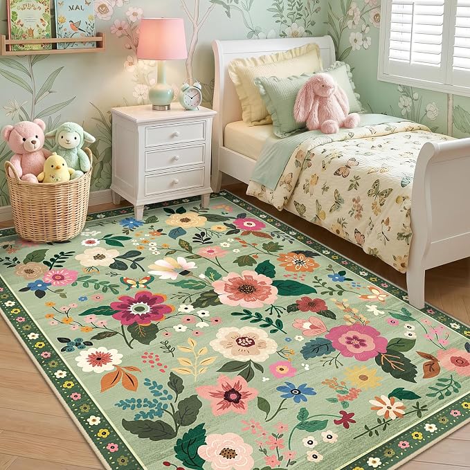 RELEANY Floral 4x6 Area Rugs Washable Print Boho Cute Carpet Non Slip Flower - Image 2