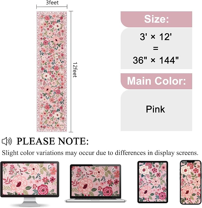 DUKINO 3x12 Washable Runner Rug, Non Slip Soft Floral Hallway Runner Rug - Image 2